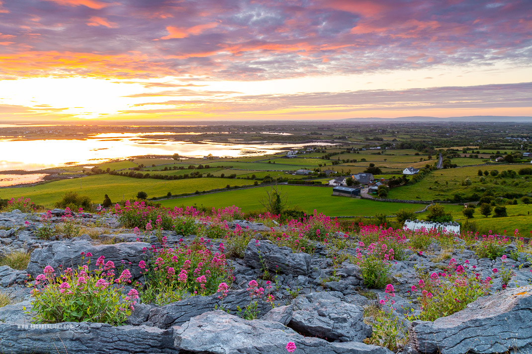 Abbey Hill Burren Clare Ireland - abbey hill,coast,dusk,hills,june,orange,ripples,spring