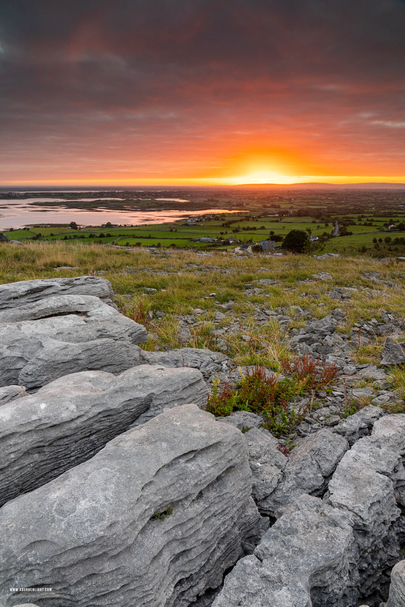Abbey Hill Burren Clare Ireland - abbey hill,orange,september,summer,sunrise,hills
