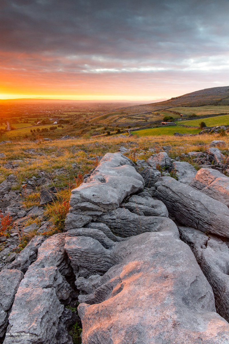 Abbey Hill Burren Clare Ireland - abbey hill,orange,september,summer,sunrise,hills