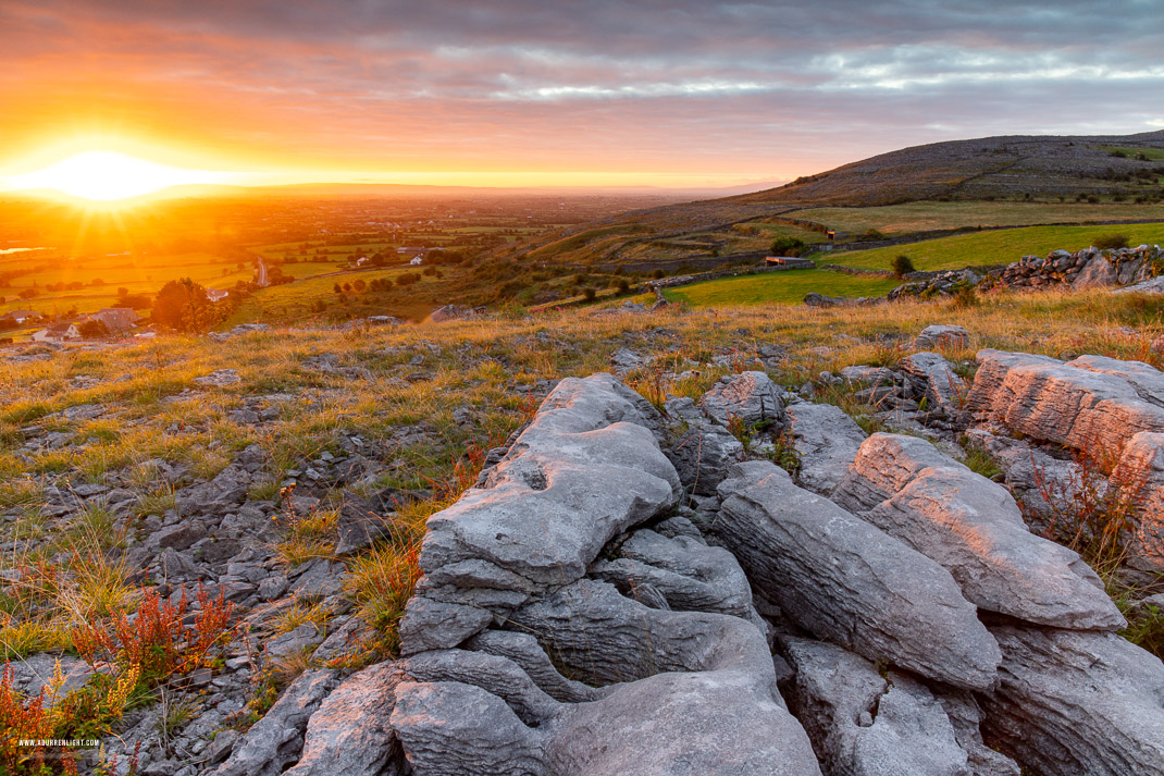 Abbey Hill Burren Clare Ireland - abbey hill,september,summer,sunrise,sunstar,hills,golden