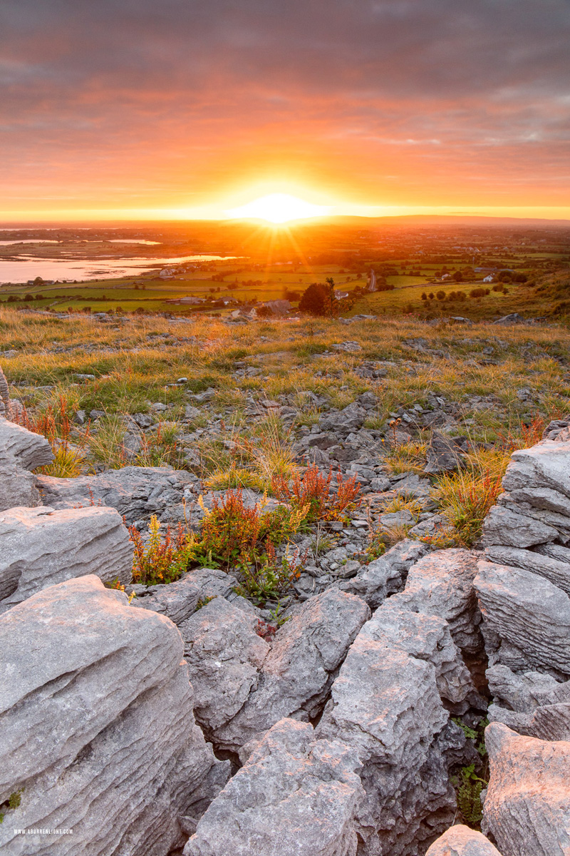 Abbey Hill Burren Clare Ireland - abbey hill,orange,september,summer,sunrise,sunstar,golden,hills