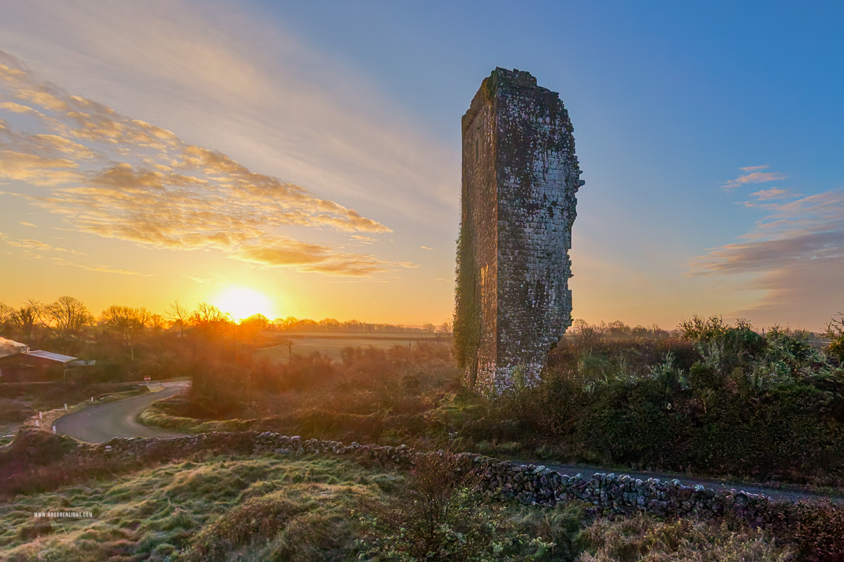 Boston Clare Ireland - boston,cloodooan,february,landmark,lowlands,ruin,skaghard,sunrise,tower,winter,drone