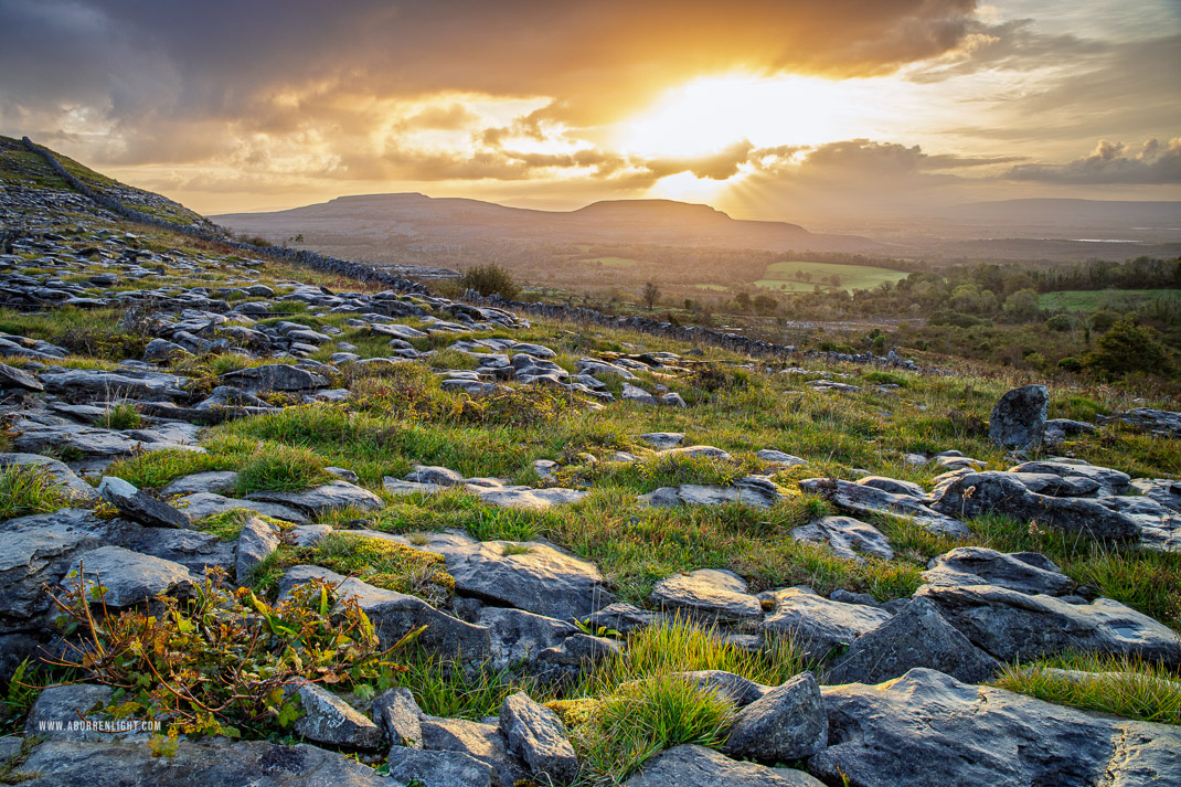 Fahee North Carron Burren East Clare Ireland - fahee,golden,hills,pick-hills,september,summer,sunrise,wall