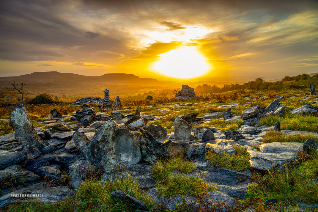 Fahee North Carron Burren East Clare Ireland - autumn,fahee,golden,hills,lone tree,mist,limited,october,portfolio,prayer,stone,sunrise