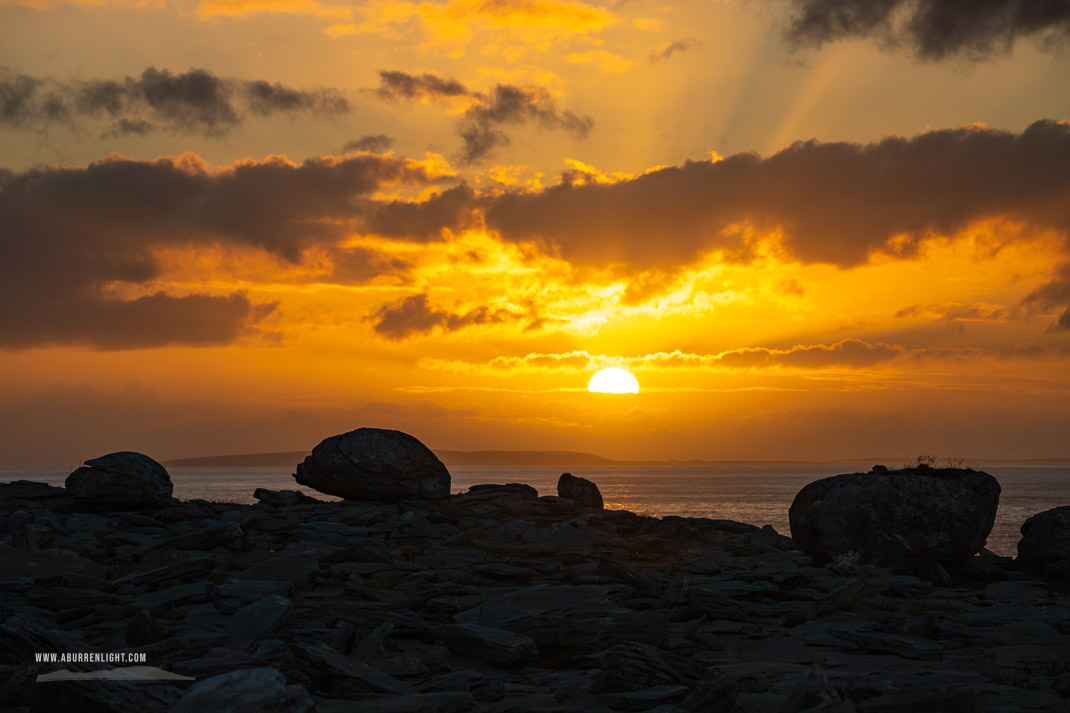 Murrooughtoohy Black Head Fanore Wild Atlantic Way Clare Ireland - autumn,coast,erratic,murrooughtoohy,october,orange,sunset