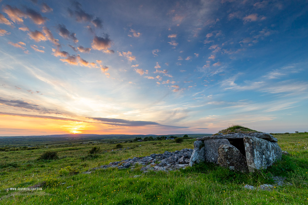 Parknabinnia Wedge Tomb Roughan Hill Kilnaboy Burren Clare Ireland - hills,july,parknabinnia,roughan,summer,sunset,tomb
