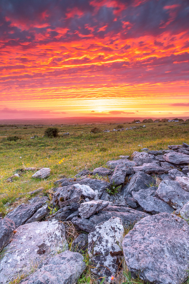 Parknabinnia Wedge Tomb Roughan Hill Kilnaboy Burren Clare Ireland - dusk,june,landmark,parknabinnia,orange,red,roughan,spring,sunset,afterburn,hills