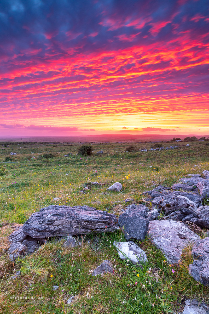 Parknabinnia Wedge Tomb Roughan Hill Kilnaboy Burren Clare Ireland - dusk,june,landmark,parknabinnia,orange,red,roughan,spring,sunset,afterburn,hills