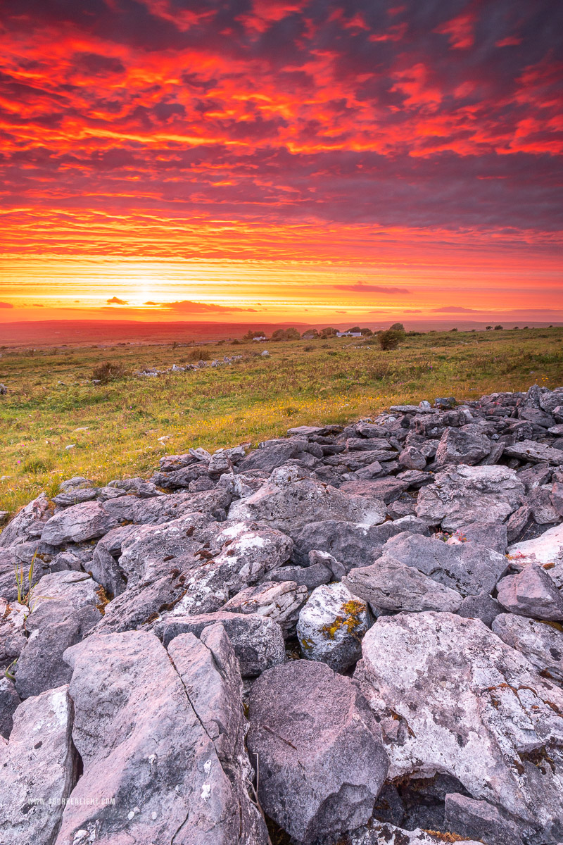 Parknabinnia Wedge Tomb Roughan Hill Kilnaboy Burren Clare Ireland - dusk,june,landmark,parknabinnia,orange,red,roughan,spring,sunset,afterburn,hills