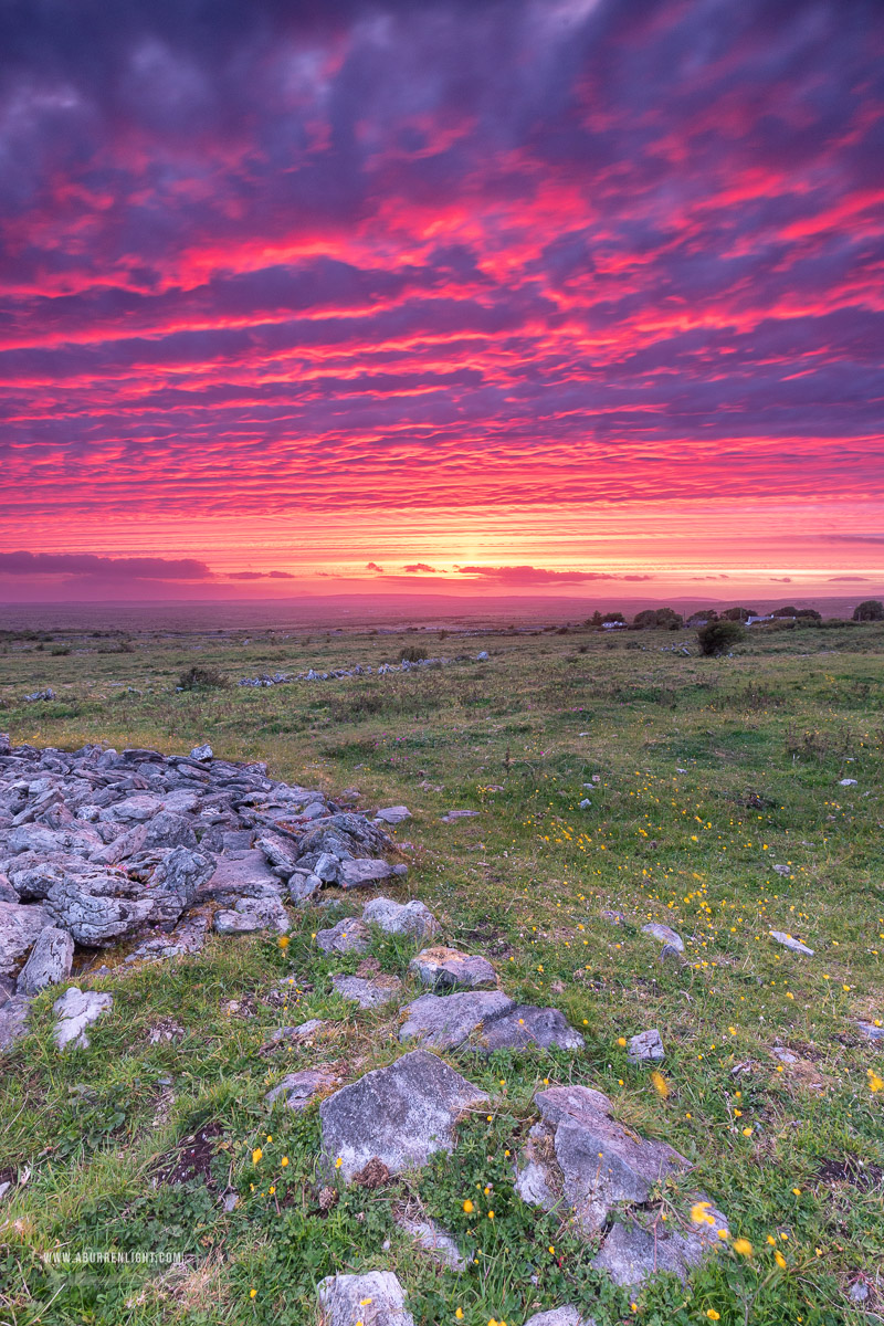 Parknabinnia Wedge Tomb Roughan Hill Kilnaboy Burren Clare Ireland - dusk,june,landmark,parknabinnia,pink,purple,roughan,spring,sunset,hills