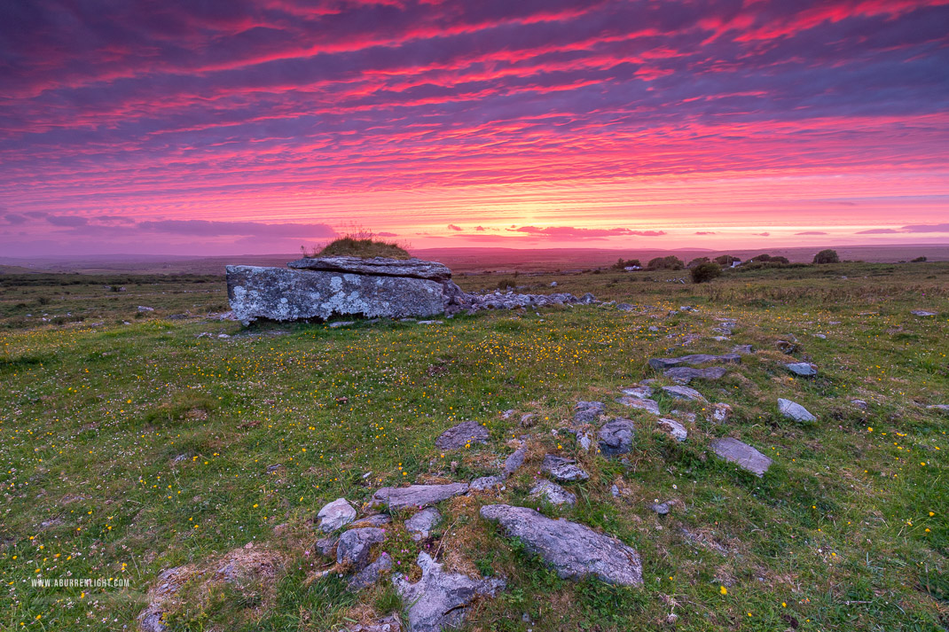 Parknabinnia Wedge Tomb Roughan Hill Kilnaboy Burren Clare Ireland - dusk,june,landmark,parknabinnia,pink,purple,roughan,spring,sunset,hills