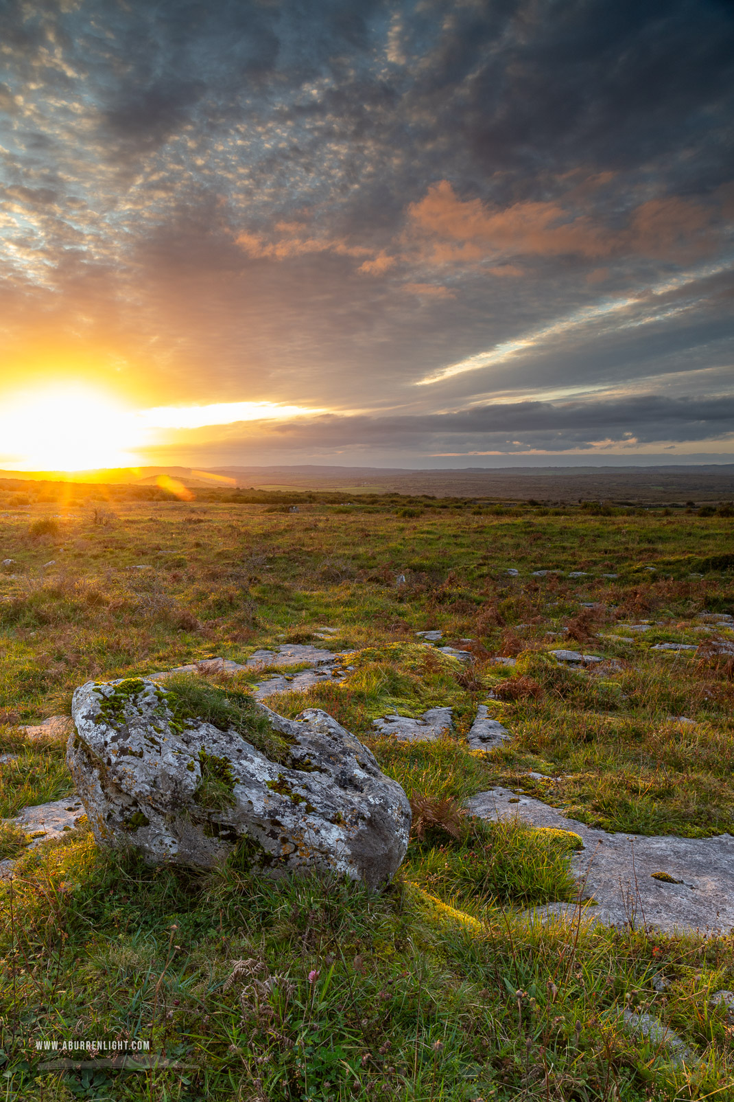 Parknabinnia Wedge Tomb Roughan Hill Kilnaboy Burren Clare Ireland - autumn,october,parknabinnia,roughan,sunset,hills,golden