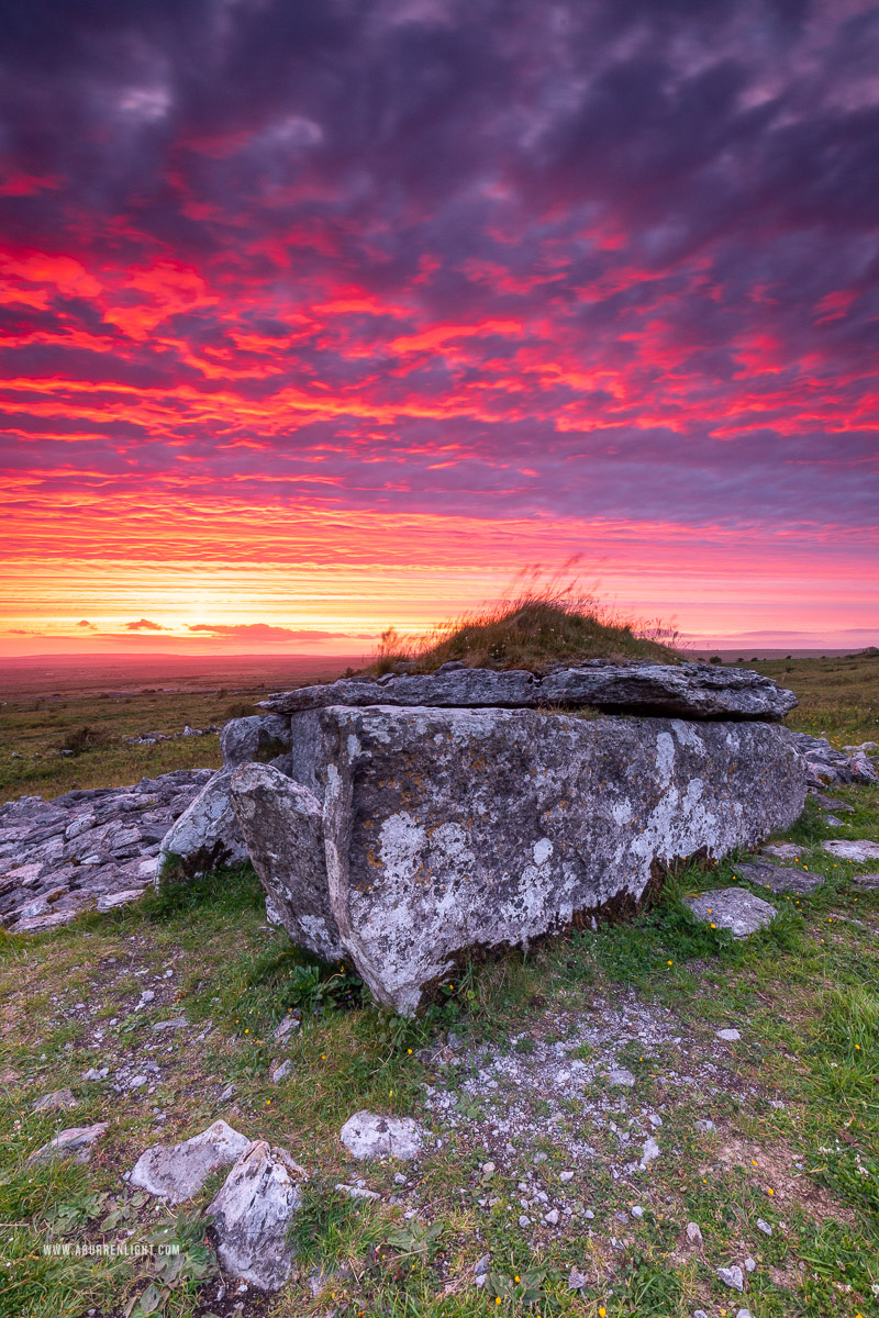 Parknabinnia Wedge Tomb Roughan Hill Kilnaboy Burren Clare Ireland - dusk,june,landmark,parknabinnia,pink,purple,spring,sunset,tomb,portfolio,hills
