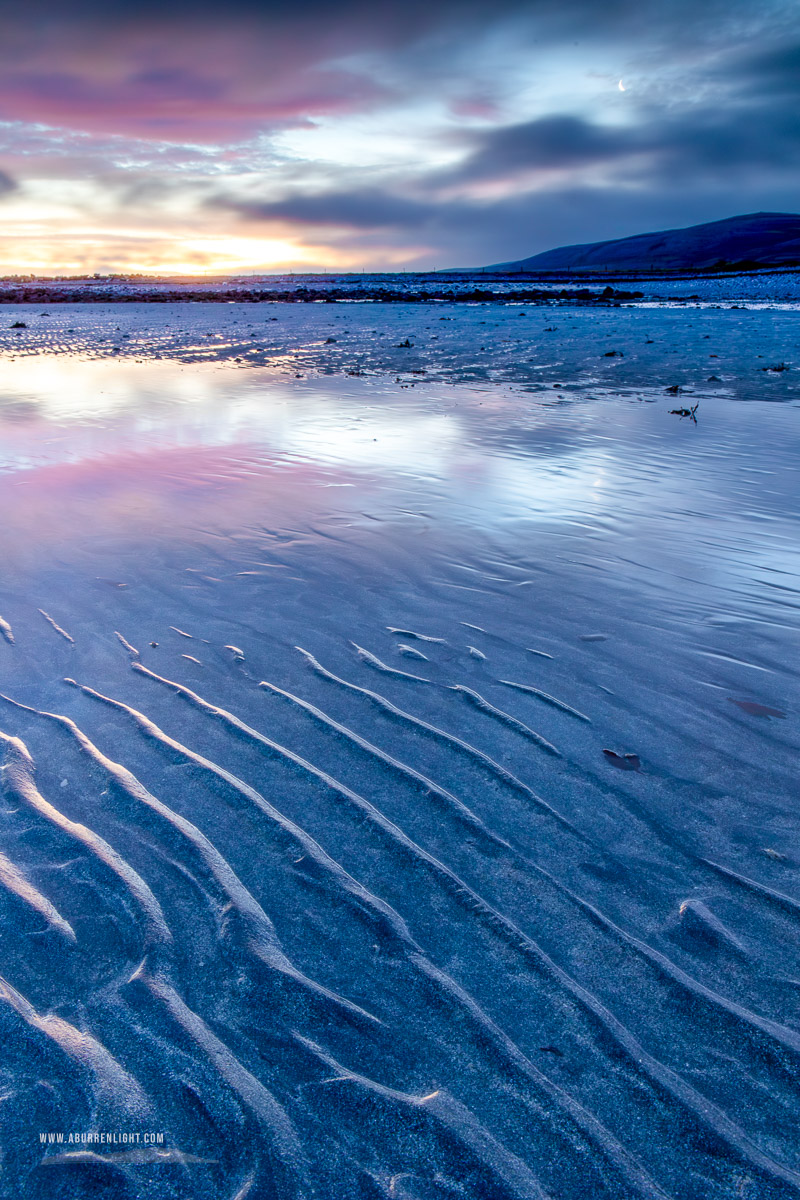The Aughinish peninsula Wild Atlantic Way Kinvara Clare Ireland - aughinish,blue,january,long exposure,moon,sand ripples,twilight,winter,coast