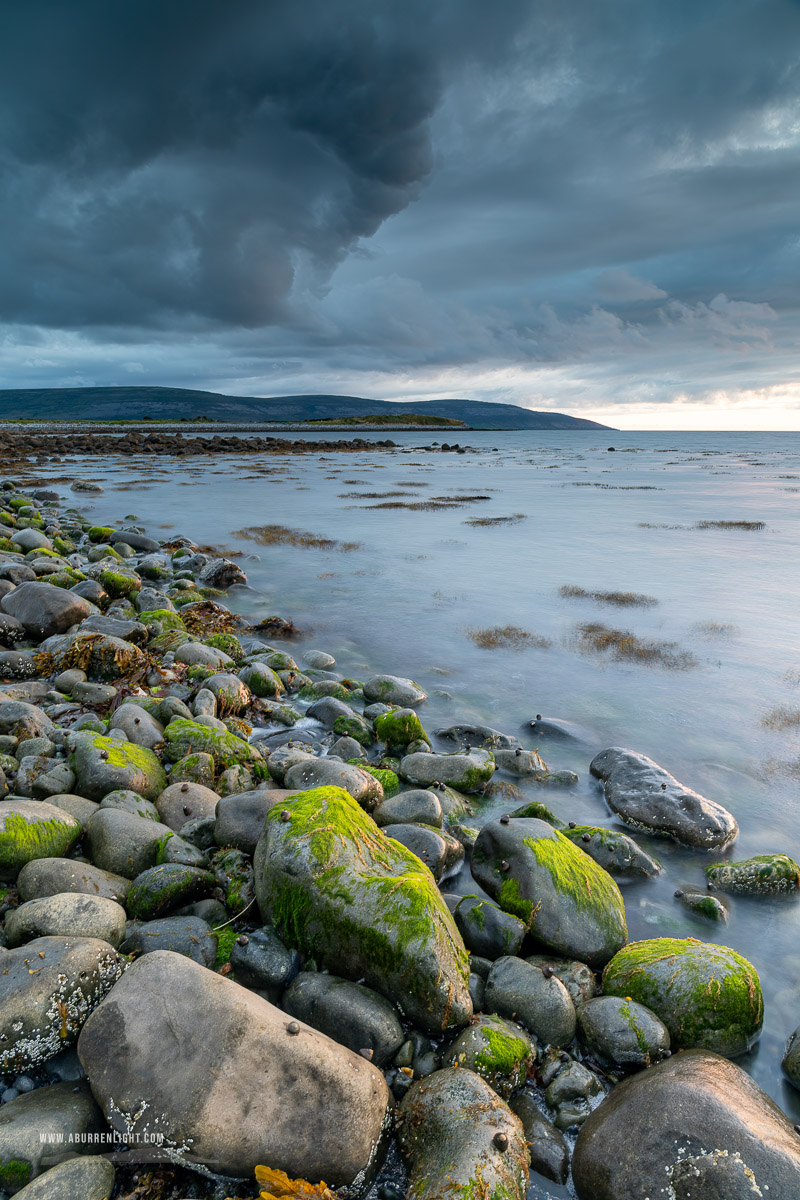 The Flaggy Shore Kinvara Wild Atlantic Way Clare Ireland - flaggy shore,green algae,july,long exposure,summer,sunset,coast,blue,drama,pebbles