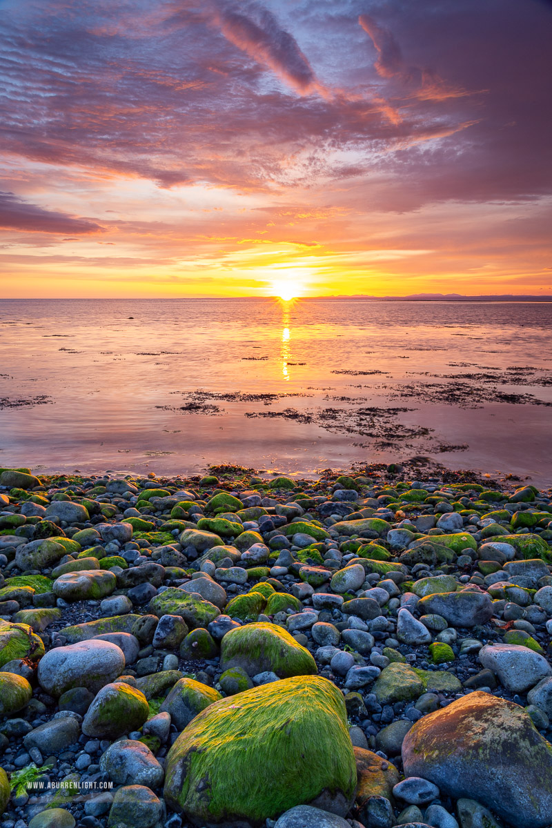 The Flaggy Shore Kinvara Wild Atlantic Way Clare Ireland - coast,flaggy shore,golden,green algae,may,orange,spring,sunset,sunstar
