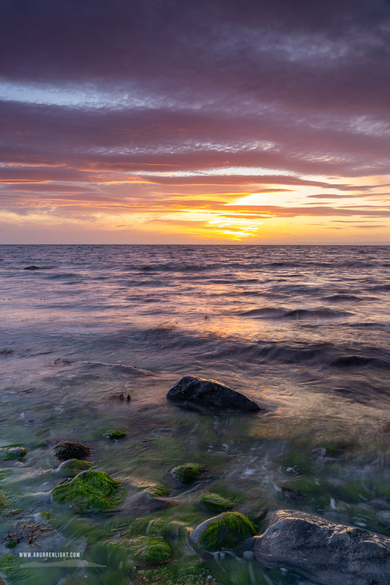 The Flaggy Shore Kinvara Wild Atlantic Way Clare Ireland - afterburn,boulders,coast,dusk,flaggy shore,july,pebbles,summer,sunset