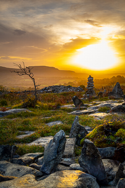 autumn,fahee,golden,hills,lone tree,mist,october,prayer,stone,sunrise