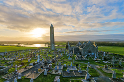 cemetary,church,drone,february,golden,kilmacduagh,landmark,sunset,tower,winter,lowlands